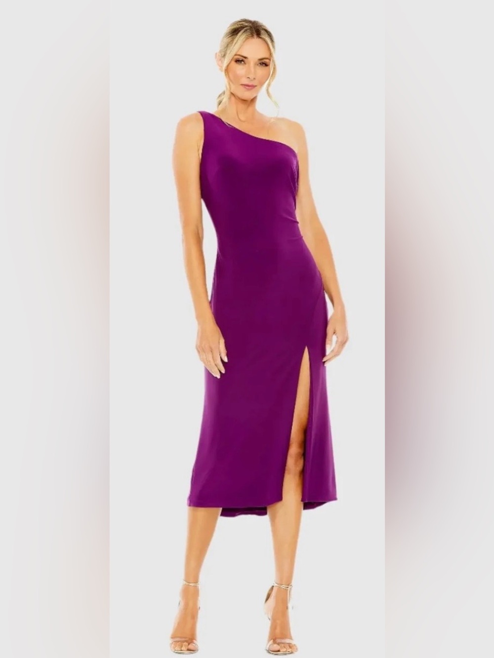 One-Shoulder Purple Midi Dress with Side Slit